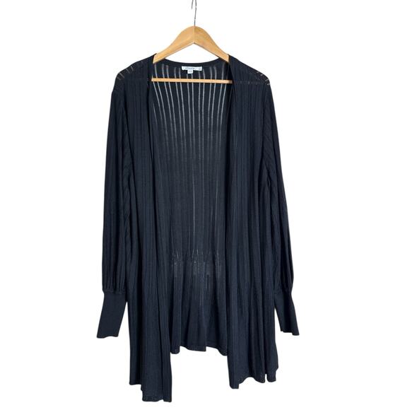 Chico's Women's Pointelle Knit Lightweight Cardigan Sweater Size 4 ( XXL ) Black - Picture 1 of 6